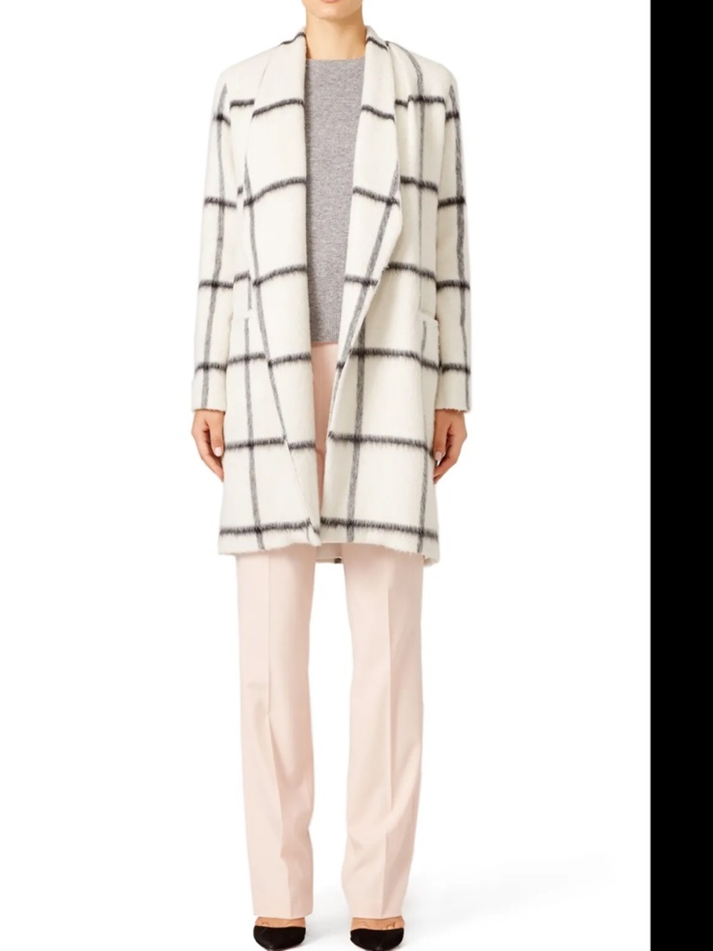 elevenses Cream and Black Windowpane Shawl-Collar Trench Coat - Picture 11 of 12